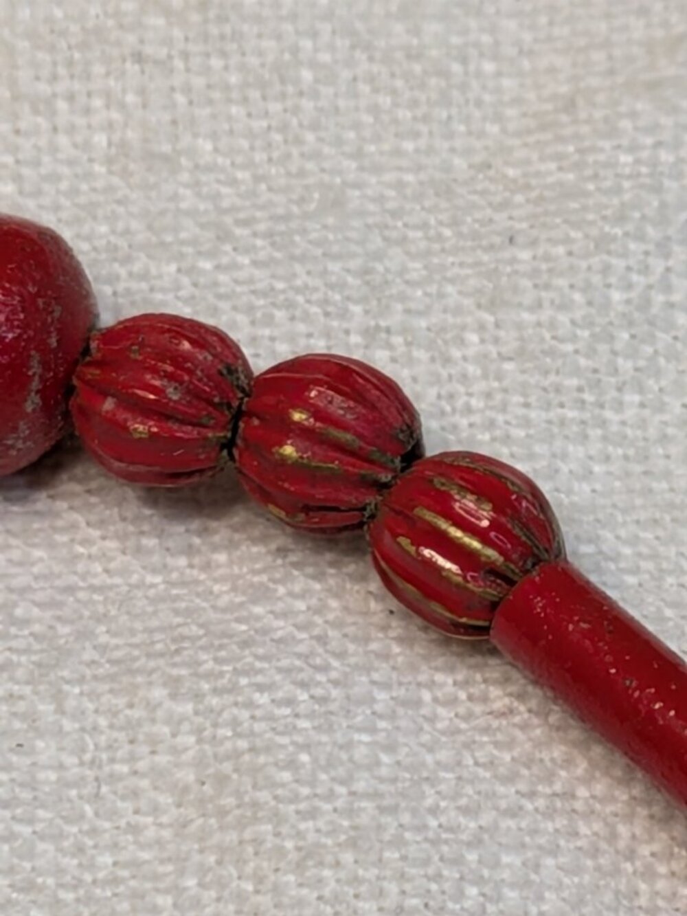 Vintage Red Enamel Brass Bead Necklace – 46" Long Layering Strand - Picture 8 of 8